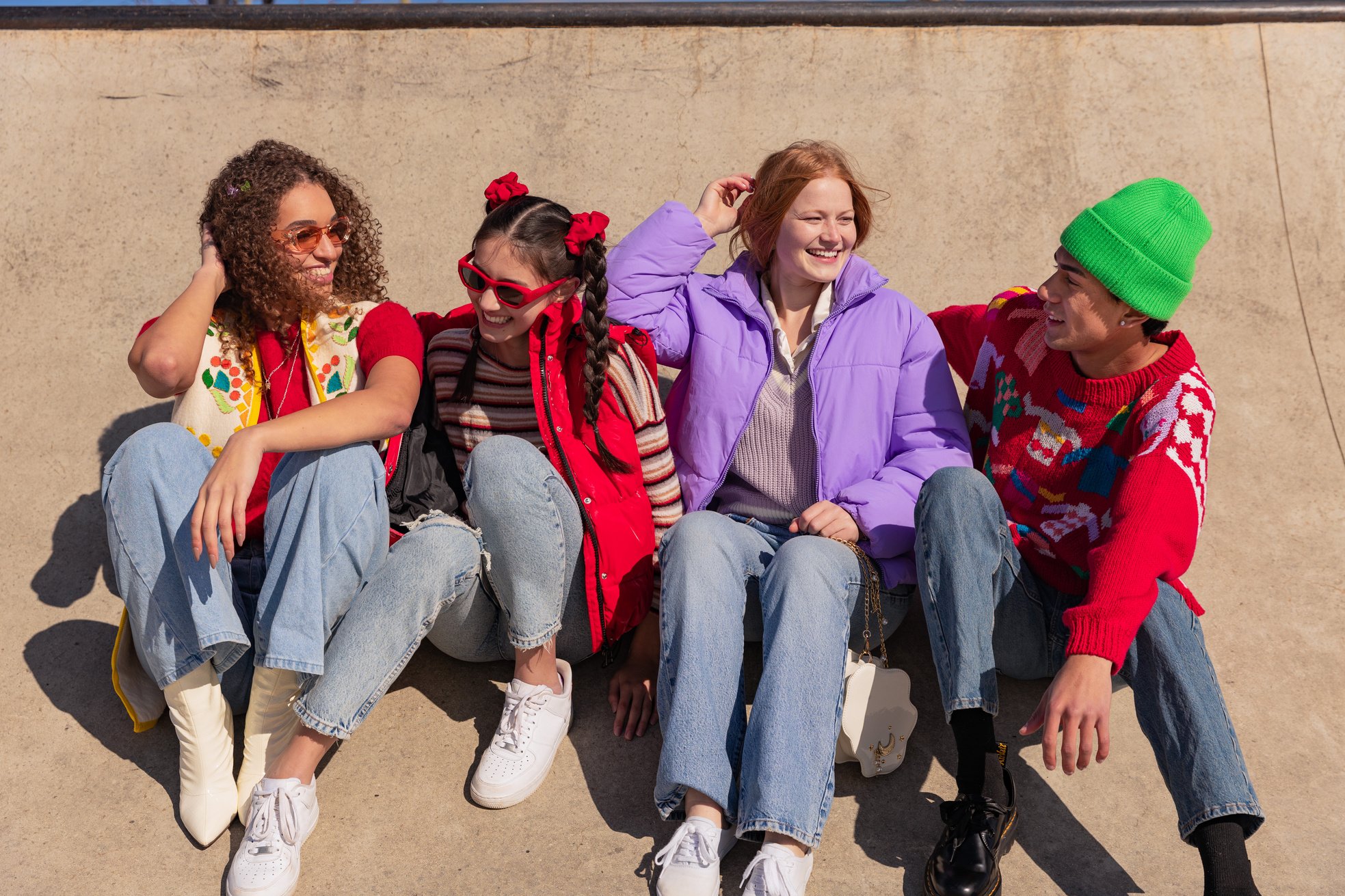 Teenagers in Trendy Outfits Outdoors